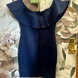 Guess Navy Blue Off-Shoulder Ruffled Dress EUC
